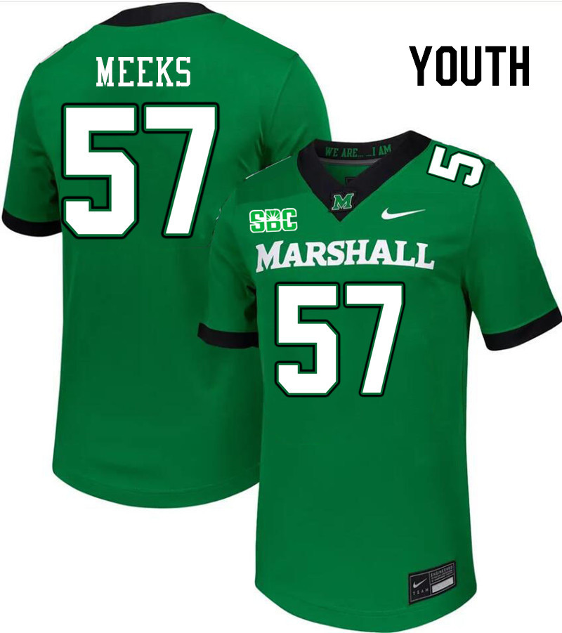 Youth #57 Eric Meeks Marshall Thundering Herd SBC Conference College Football Jerseys Stitched-Green